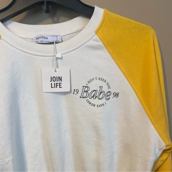 Bershka Zara yellow/white cropped sweatshirt size small - Picture 4 of 10